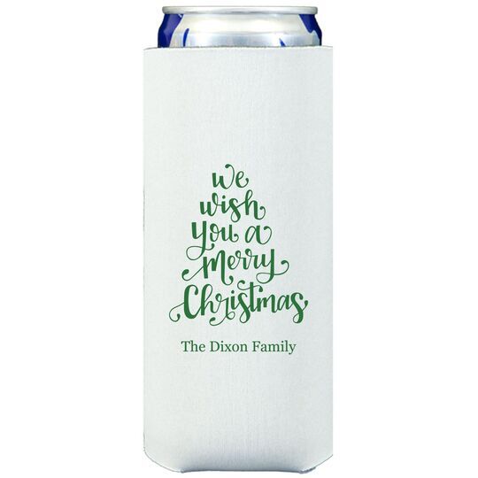 Hand Lettered We Wish You A Merry Christmas Collapsible Slim Koozies